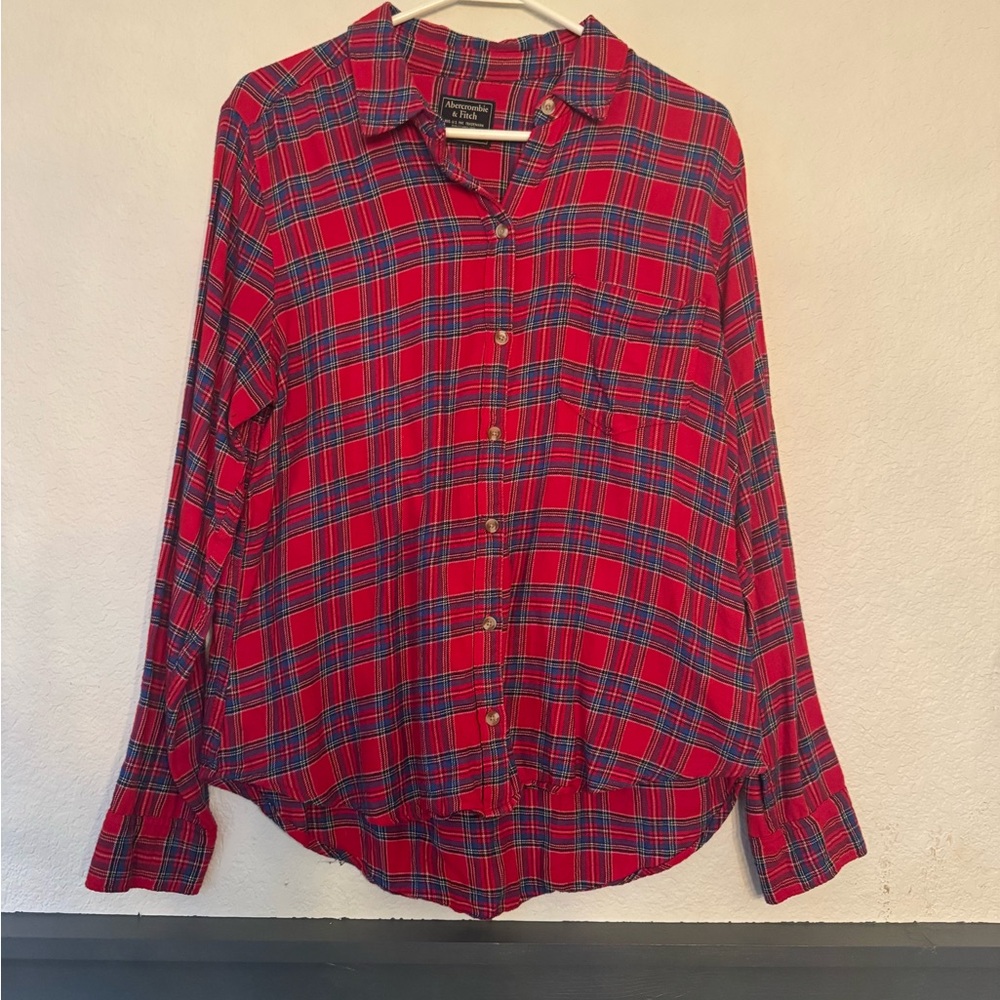 Abercrombie & Fitch Red Plaid Flannel Button Up Shirt | Size L